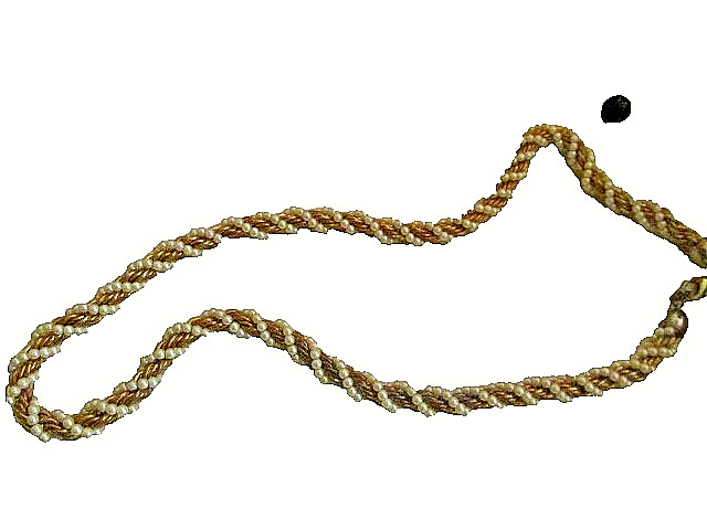 *Vintage Necklace Tiny Pearl Beads in Gold Tone Links 24”