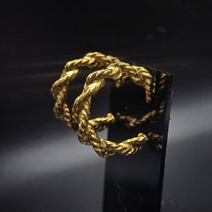 Gold Tone Twisted Rope Hoop Earrings Vintage 1970s 1980s Costume Jewelry