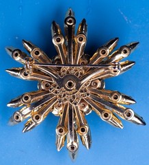 Judy Lee Starburst Brooch Pin Gold Tone 2.25″ Olive Green Rhinestone Vintage