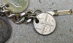 Vintage World Coins Travel Charm Link Bracelet South Africa Britain India