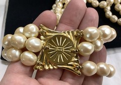 Large &Rare Vintage YSL Yves Saint Laurent 3 Strand Faux Baroque Pearl Necklace