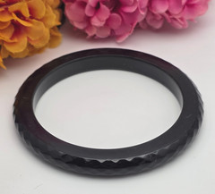 Vintage Black Faceted Lucite Bangle Bracelet Textured Carved Retro 8.5 In