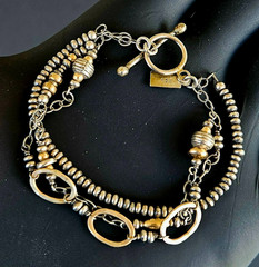 Vintage J&I Jessica & Ian Gibson Sterling & 14k Gold Multi Srtand Bead Bracelet