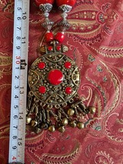 Antique Red Stone Silver-tone Yemeni Warrior Necklace Brass Finish History Art