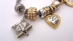 Fabulous Brighton Holy Bible, I Love You & Wink Smiley Sliding Charm Bracelet