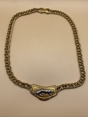 Vintage Jackie Collins Panther NECKLACE Gold Silver Tone Collar Jewelry 17″ long