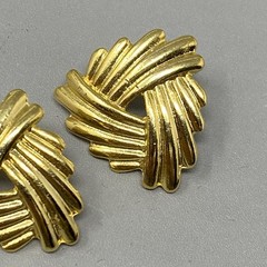 Gold Tone Pierced Earrings Textured Geometric Stud Dangle Drop NOS