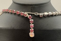 Vintage Juliana Style Pink Art Glass Rhinestone Statement Necklace Silver Tone