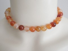 Necklace 925 Silver Gold Plated Agate Beads 55.3 G/Approx. 39 Cm