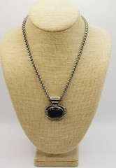 Pendant Necklace Purple CAT EYE Large Silver tone Sliding 21 in Vintage