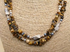 Carolyn Pollack / Relios ~ Sterling Silver, Tigers Eye & Jasper Beaded Necklace