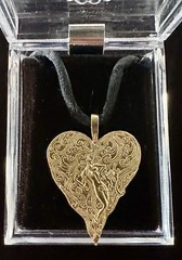 Erte’ Sevenart Art Nouveau Heart Pendant 2 Sided w/ Female Figure Gold Tone NEW