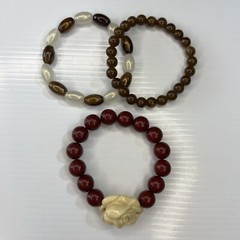 Lot Brown Red Beaded Acrylic Resin Celluloid Lotus Flower Retro Bracelets