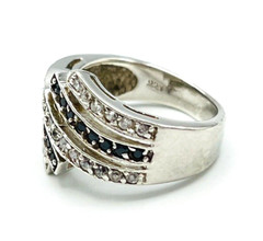 Sterling Silver Channel Set Black White Crystal Ring Size 6