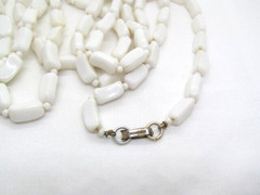 Vintage Hong Kong Opera Length Long White Barrel & Ball Bead Necklace 56 in