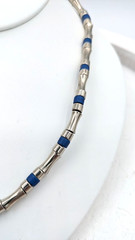 Vintage Necklace Blue Bead Tube Link Sterling Clasp 18 Inch