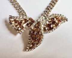1950s-1960s Vintage Topaz & Aurora Borealis Rhinestone Necklace Earrings Set