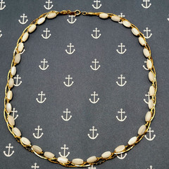 Choker Polished Rice Pearl Gold Tone Braided Chain Pearl Necklace Korea 16 Inch