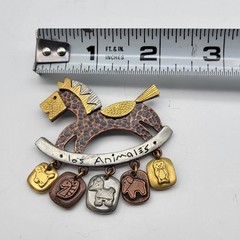 Vintage Mixed Metal Rocking Horse Los Animales Charm Pin Brooch LC Liz Claiborne
