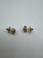 Vintage Heart Cluster Stud Earrings Black Green White Cabochon Stones Gold Tone