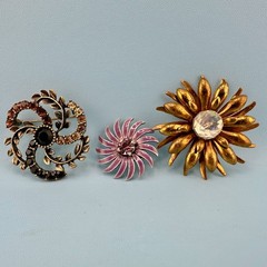 Vintage to Modern Brooch Pin Lot Flower Leaf Round Rhinestone Enamel 2 Signed