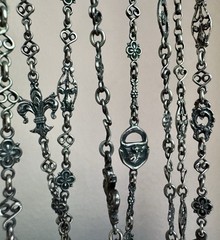 Impressive Antique Peruzzi 800 Silver 60” Muff Chain Grotesques & Fleur de Lis