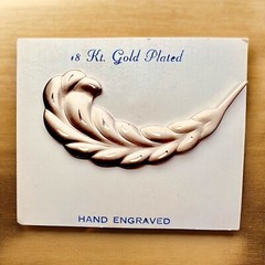 Feather Brooch NOS 18Kt Gold Plated Hand Engraved Mid Century Pin