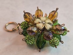 Green Crystal Floral Pendant Double Sided Statement Rhinestone Cluster Gold Tone