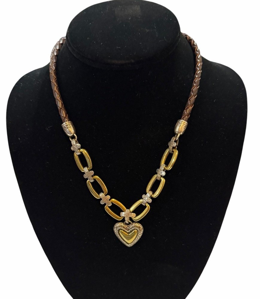 Brighton Gold & Silver Tone Heart Leather Necklace