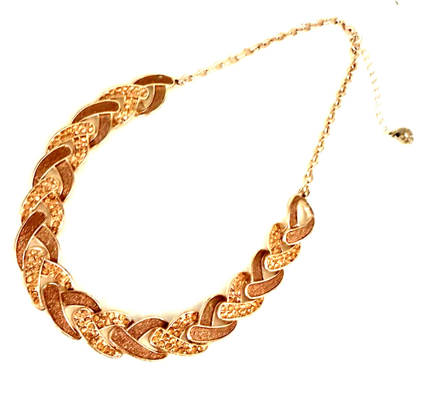 Vintage Monet 17″ Rose Gold Tone Pink Pave Rhinestone Braided Chain Necklace