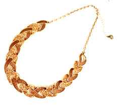 Vintage Monet 17″ Rose Gold Tone Pink Pave Rhinestone Braided Chain Necklace