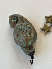 Handmade Green & Gold Polymer Clay Celestial Face & Star & Moon Charms Pendant –