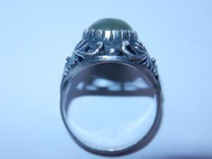 1970s Ukraine Vintage old russian Sterling SILVER 875 Ring stone nephritis jade