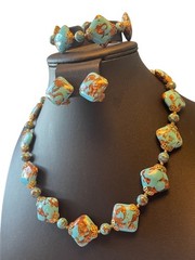VTG Made In Italy Venetian Glass Turquoise Blue Aventurine 3-Piece Jewelry Set –