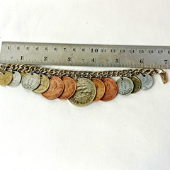 Vintage 1956 Charm Bracelet 13 Assorted Coins From Different Countries 6.5″-7″