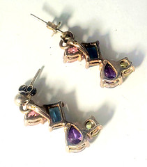 Vtg Sterling Silver Multicolor Pastel CZ Dangle Drop Stud Post Earrings Lot