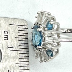 Sterling Deco Atomic Starburst Cocktail Ring London Blue Topaz White Topaz SZ 6