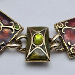 Vintage Worthington Enamel Crystal Link Bracelet Gold Tone Floral Gothic 6.75 In