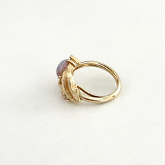 Vintage Avon Faux Fire Opal Rhinestone Leaves Gold Tone Adjustable Ladies Ring