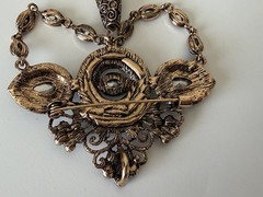 Vintage Black Rhinestone Brooch Pin or Pendant Attice Design