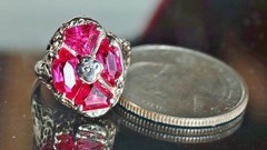 14k white gold ring 2.50ct lab created ruby sz 3.5 antique handmade 2.33gr N3331
