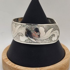 Etched Engraved Clamper Bracelet Silver Tone Bangel Adjustable