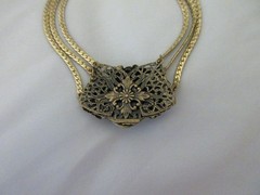 Antique Vintage 1920s EGYPTIAN REVIVAL NECKLACE art deco green czech glass