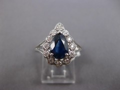 WIDE 1.52CT DIAMOND & AAA SAPPHIRE 14KT WHITE GOLD 3D PEAR SHAPE ENGAGEMENT RING