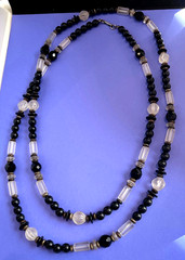 Vintage Dauplaise Black Jet Rhinestone Beads 39″ Opera Length Necklace