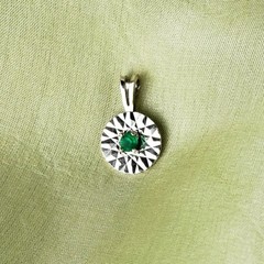 14K Solid White Gold Natural Emerald Circle Reflection Pendant Necklace