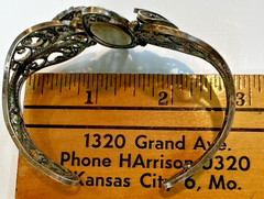 Vintage Painted Floral Motif Enamel Cuff Bracelet W/ Ornate Filigree