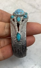 VTG Chateau Swiss Silver Tone Faux Turquoise Hidden Dial Bangle Bracelet Watch