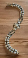 Kramer Vintage 1950″s Milk Glass Rhinestone 7″ Bracelet Silver Tone W26