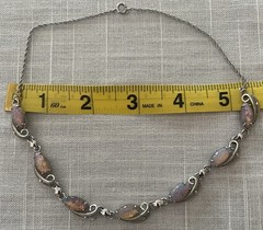 Vintage Sorrento Sterling Silver Opal Filigree Chain Choker Necklace 16”.